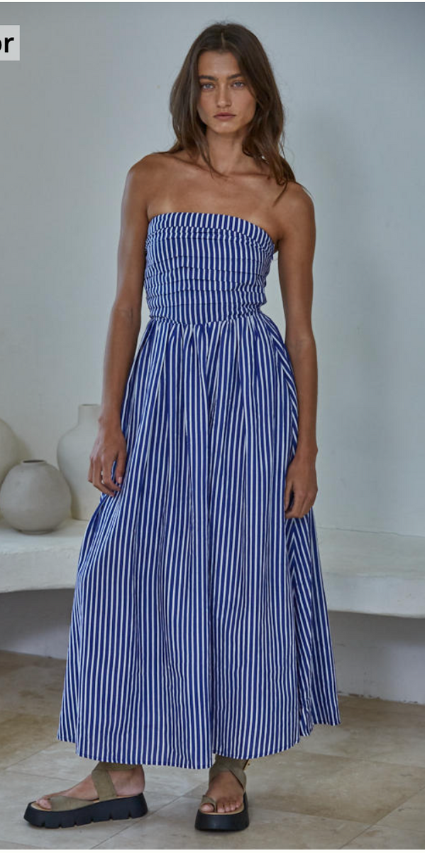 By Together Promenade Striped Tube Maxi Dress Denim Blue / Small
