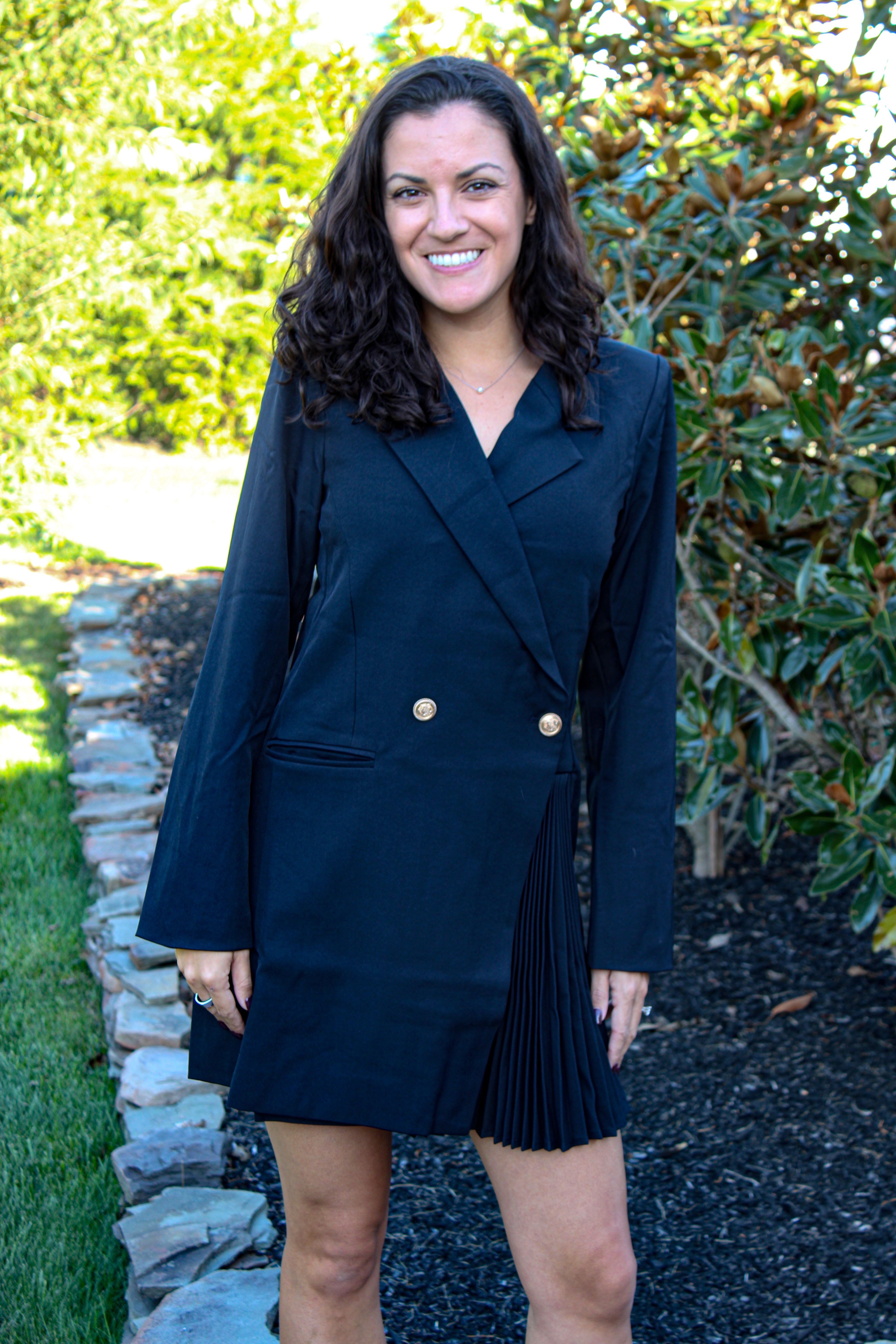 double breasted pleated blazer dress Elegance Pleated Blazer Dress
